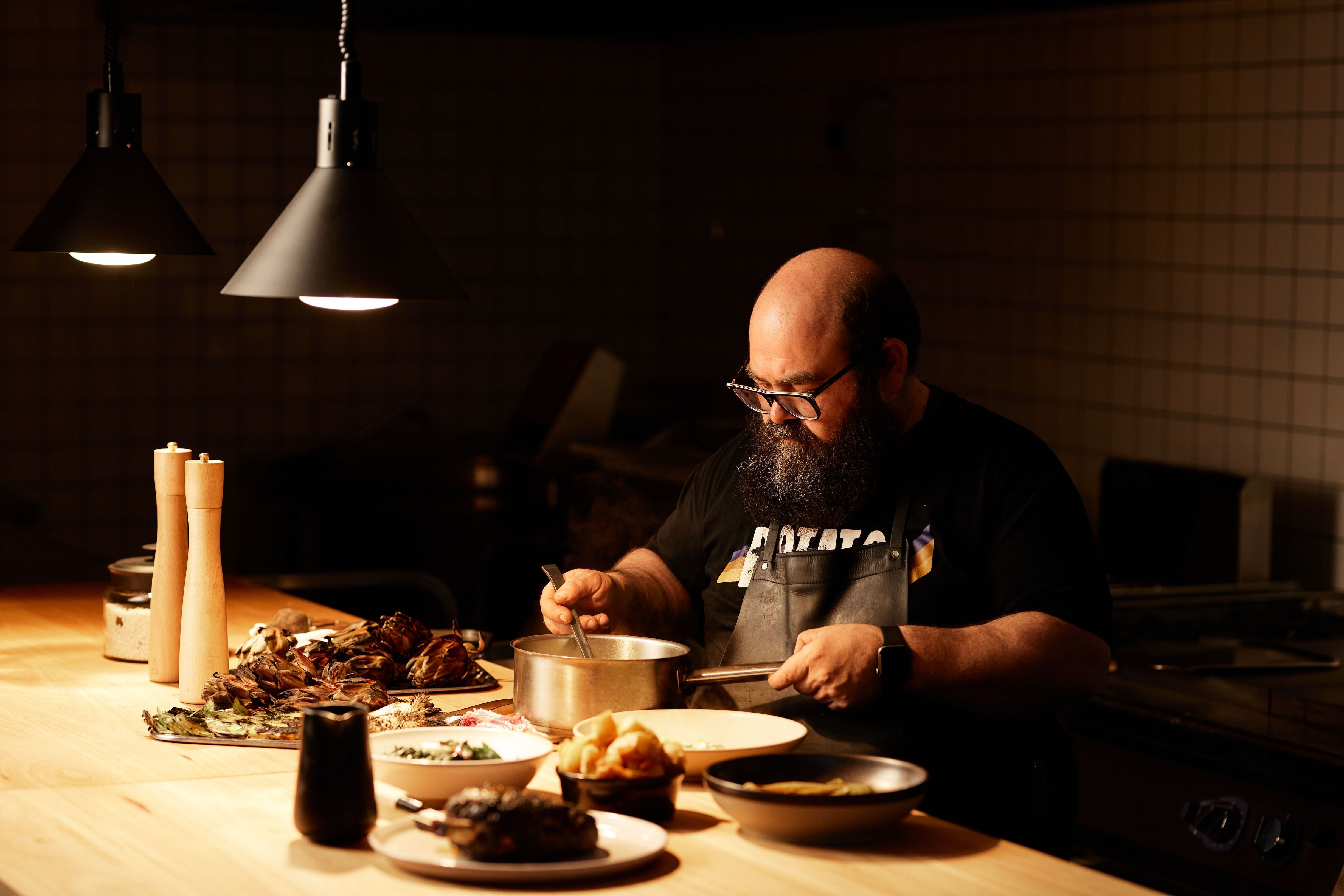 Chef plating dishes at Mitolo Wines Little Wolf Osteria, McLaren Vale